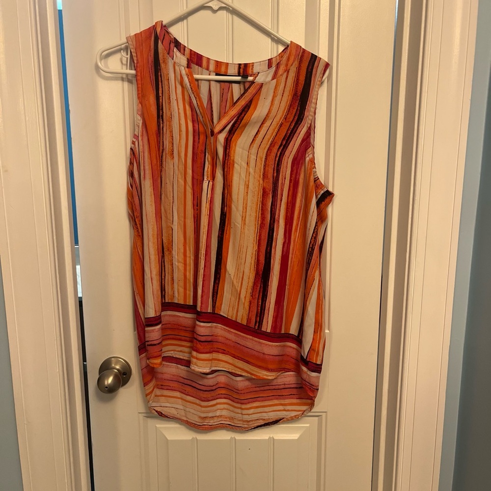 Striped Sleeveless Top - Orange and Red